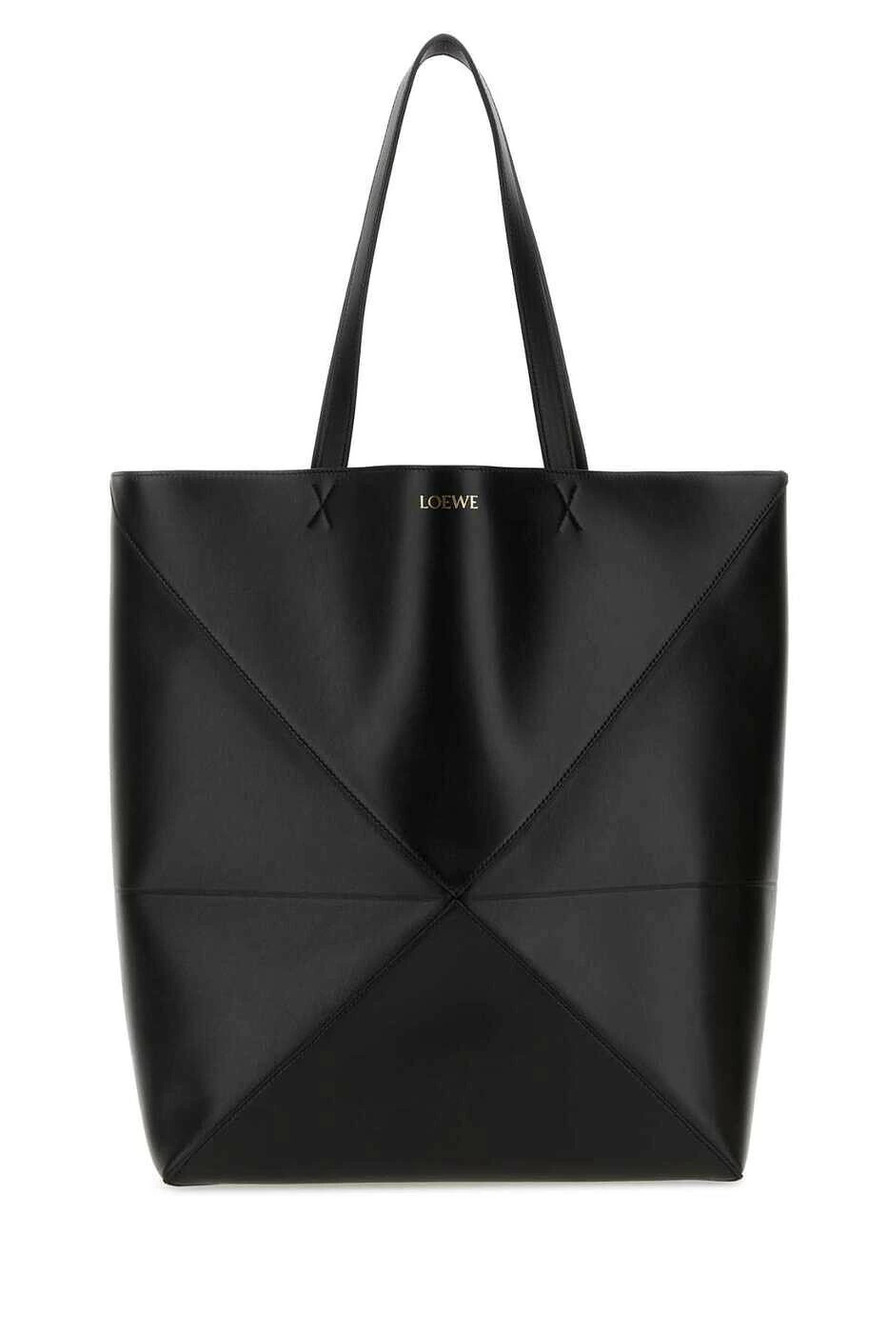 Loewe Puzzle Fold Shiny Calf Leather Tote Bag Black